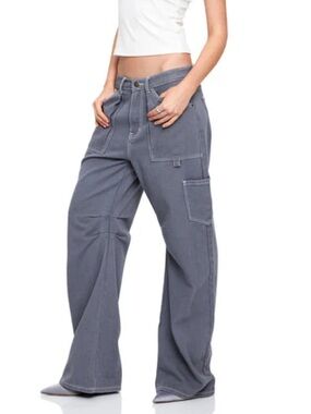 Lioness Miami Vice Cargo Wide leg pant in Gray Charcoal size XL Grunge Skater